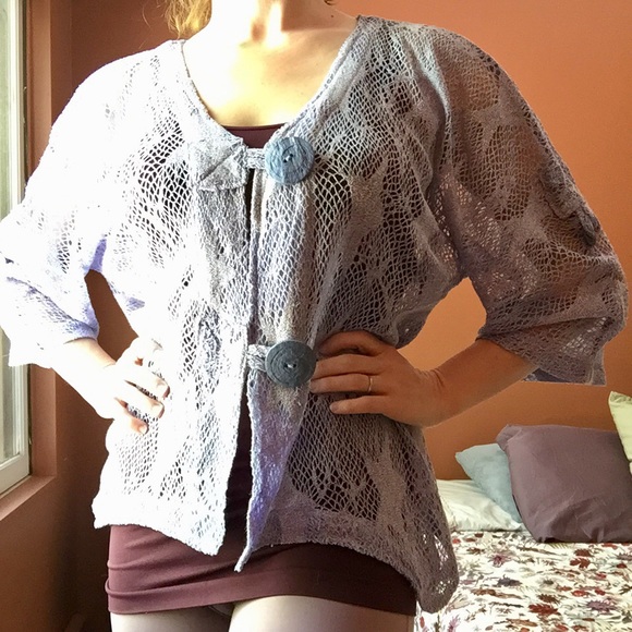 Starry Lilac Lace Top with Funky Buttons - Picture 1 of 12